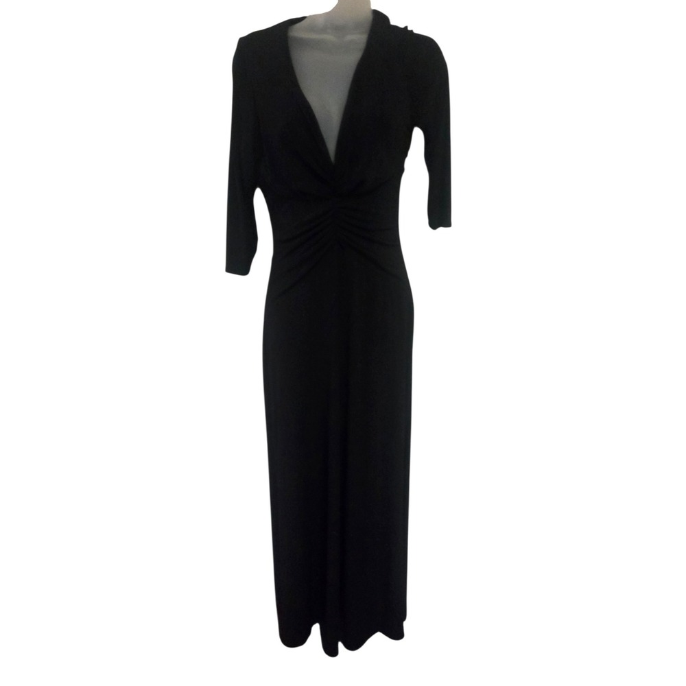 Laundry by Shelli Segal Black Faux Wrap Ruched Maxi Dress Size 4 LBD Surplice